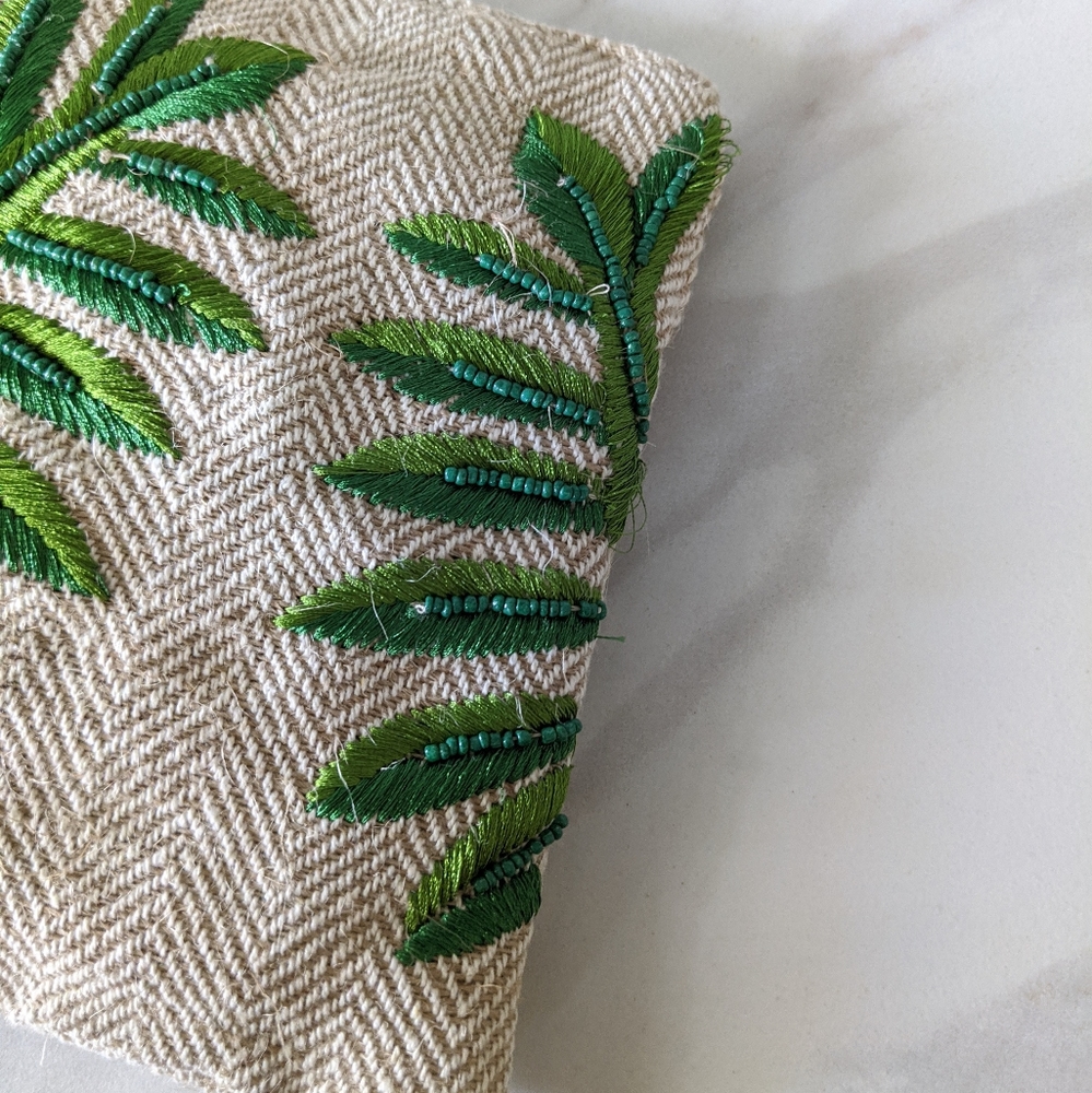 Embroidered Beaded Palm Leaf Boho Wristlet Clutch - Picture 7 of 9
